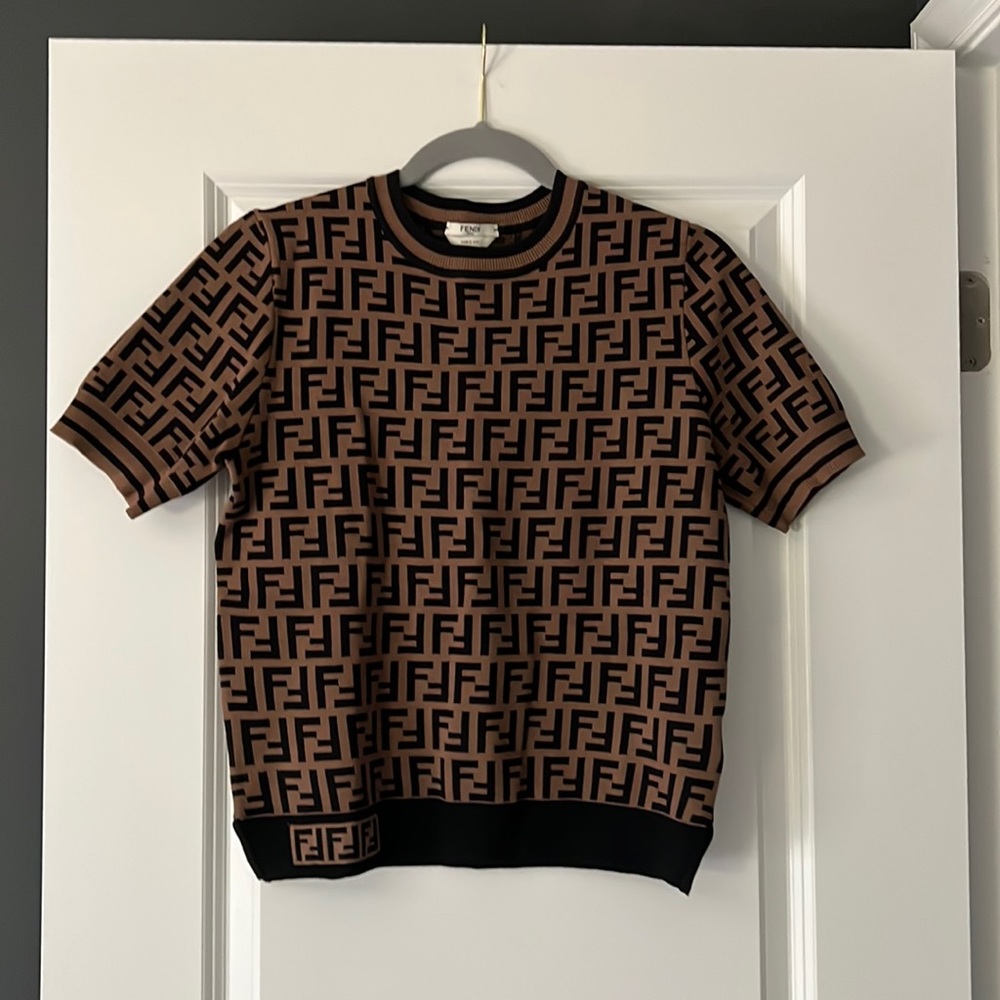 Fendi Black and Brown Logo Turtleneck Sweater
